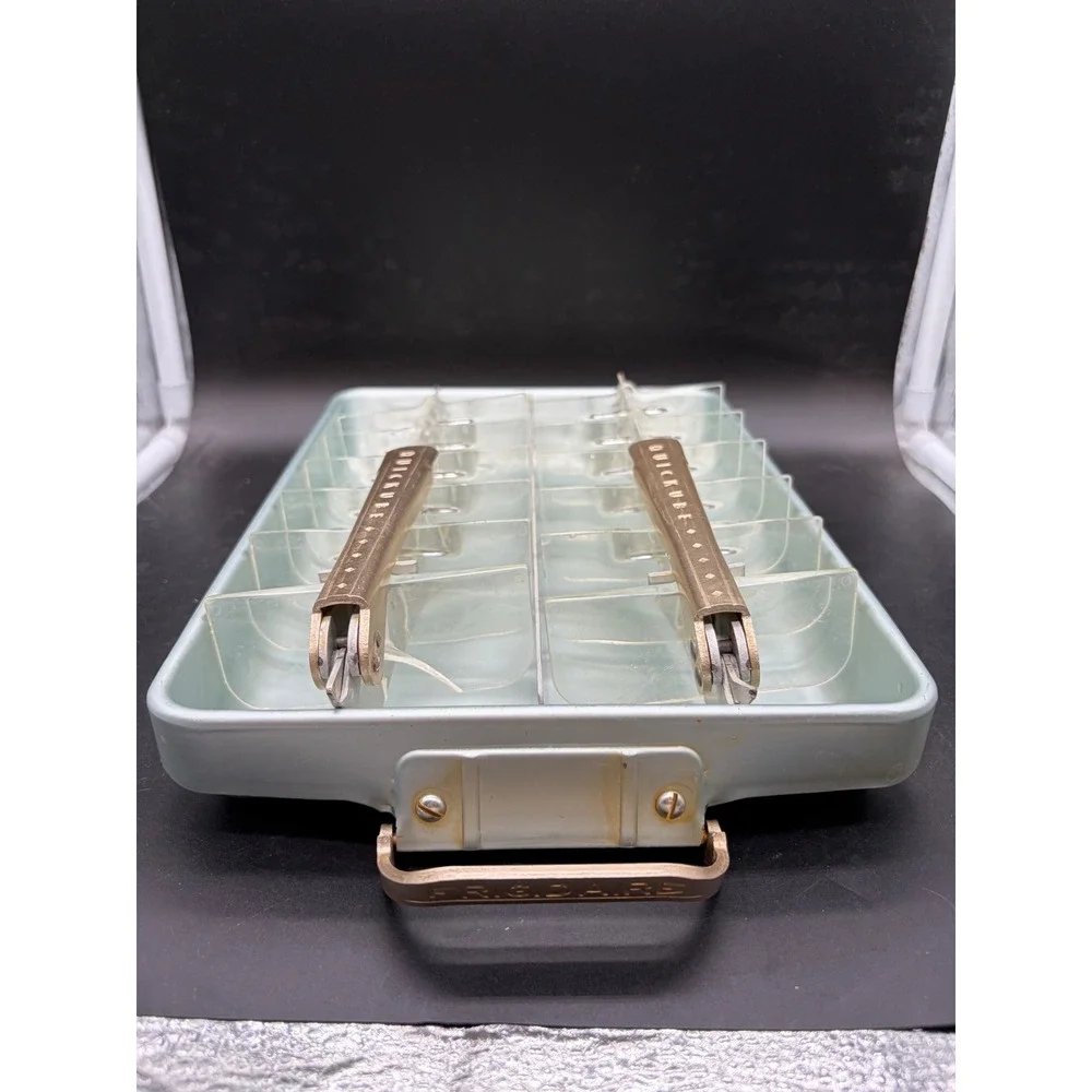 Vintage Frigidaire Quickube Aluminum Ice Cube Tray Blue Anodized Metal 2 Lever